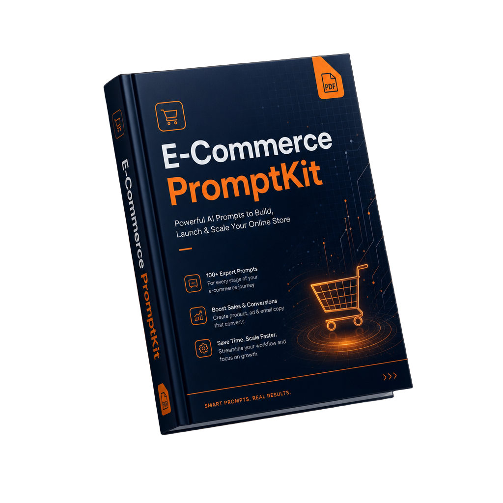 E-Commerce PromptKit – 3D-Cover der PDF-Prompt-Bibliothek